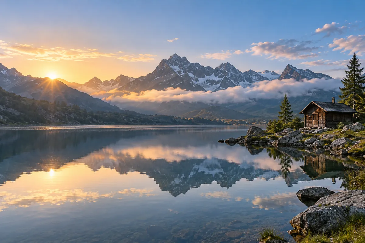 图生视频教程的山野湖泊场景示意